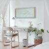 empty desk near curtain